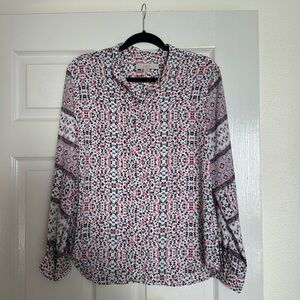 LOFT Vibrant Multi-Patterned Long Sleeve Blouse